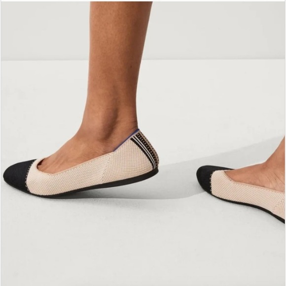 Rothy's Shoes - Rothy's Beige Knit Flats with Black Pointed Toe